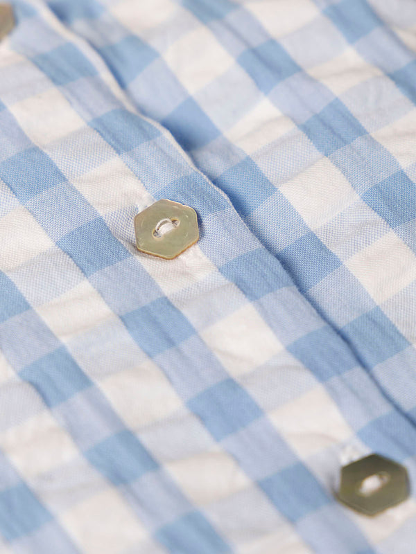 VICHY OVERALL WITH BLUE EMBROIDERED COLLAR