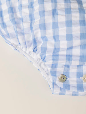 VICHY OVERALL WITH BLUE EMBROIDERED COLLAR