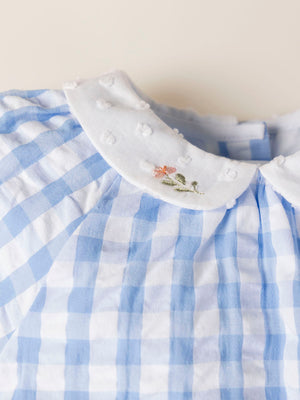 VICHY OVERALL WITH BLUE EMBROIDERED COLLAR