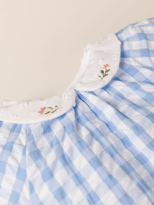 VICHY OVERALL WITH BLUE EMBROIDERED COLLAR