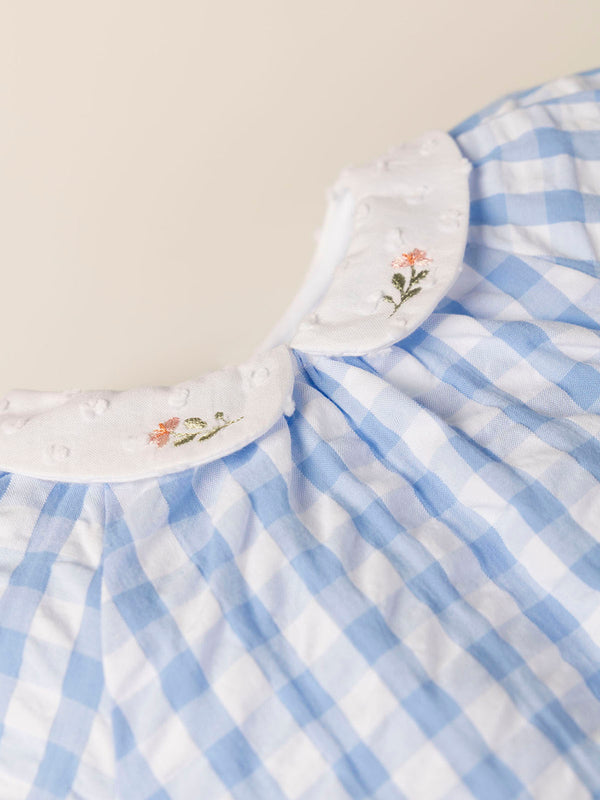 VICHY OVERALL WITH BLUE EMBROIDERED COLLAR