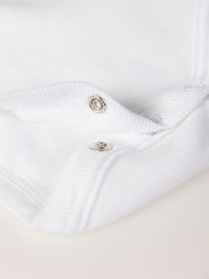 SHORT SLEEVE BODYSUIT WITH FLOWER PRINT NECK IN PURE WHITE