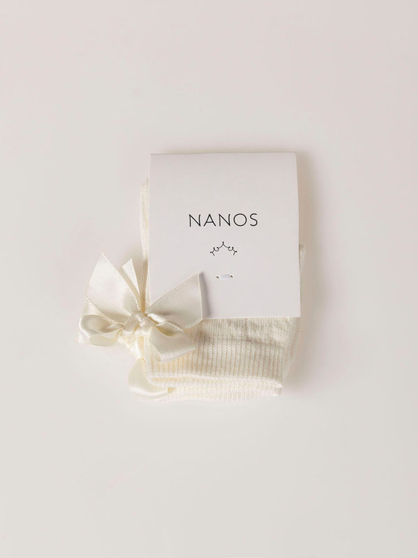 Calcetín perlé bebe lazo ceremonia blanco roto