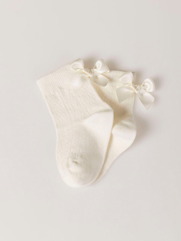 Calcetín perlé bebe lazo ceremonia blanco roto