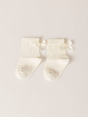 Calcetín perlé bebe lazo ceremonia blanco roto