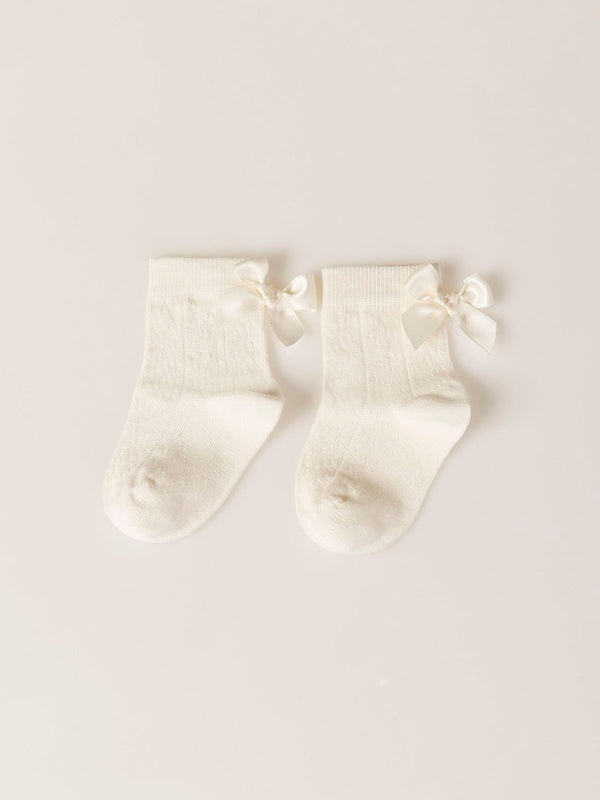 Calcetín perlé bebe lazo ceremonia blanco roto