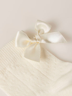 Calcetín perlé bebe lazo ceremonia blanco roto