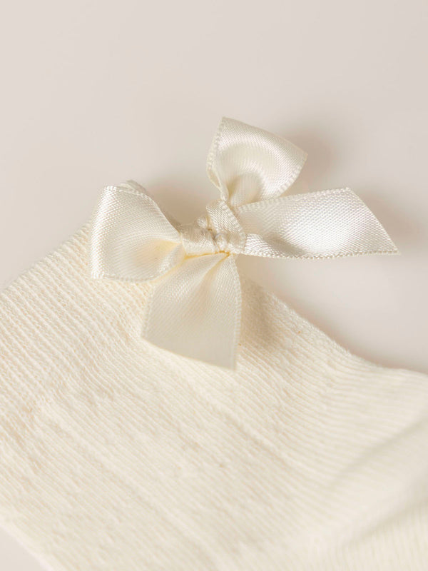 Calcetín perlé bebe lazo ceremonia blanco roto