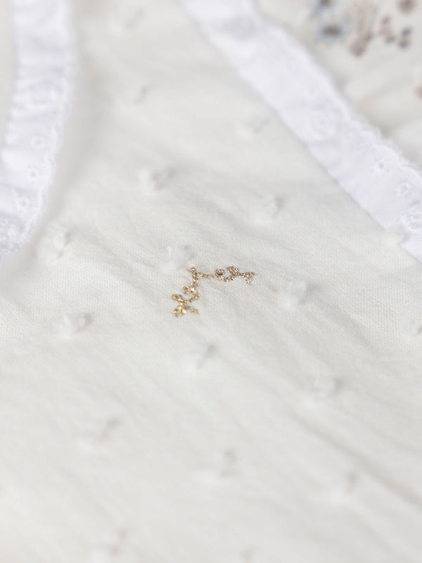 CREAM FLOWER PRINT RUFFLED BLOUSE