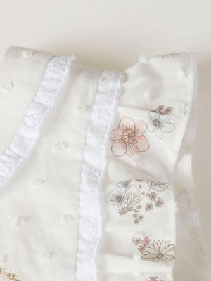 CREAM FLOWER PRINT RUFFLED BLOUSE