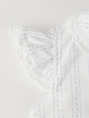 CREAM FLOWER PRINTED Ruffle Sleeve Blouse