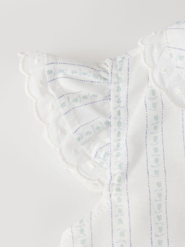 CREAM FLOWER PRINTED Ruffle Sleeve Blouse