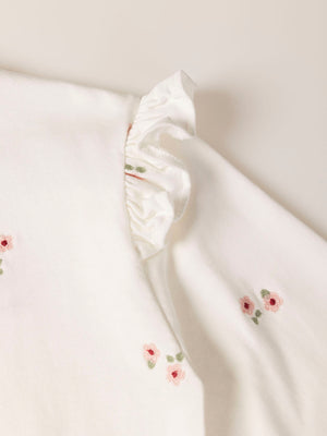 SWEATSHIRT WITH EMBROIDERED FLOWER RUFFLES AND BEIGE SLEEVES
