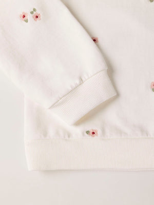 SWEATSHIRT WITH EMBROIDERED FLOWER RUFFLES AND BEIGE SLEEVES