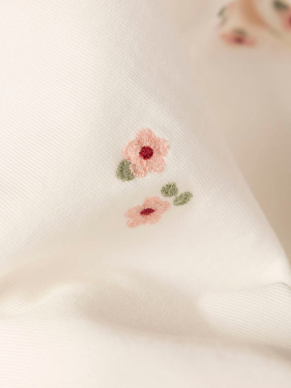 SWEATSHIRT WITH EMBROIDERED FLOWER RUFFLES AND BEIGE SLEEVES