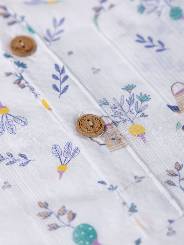 CAMISA CUELLO PANADERO TEJIDO ESTRUCTURA ESTAMPADO RASTRILLO NATA