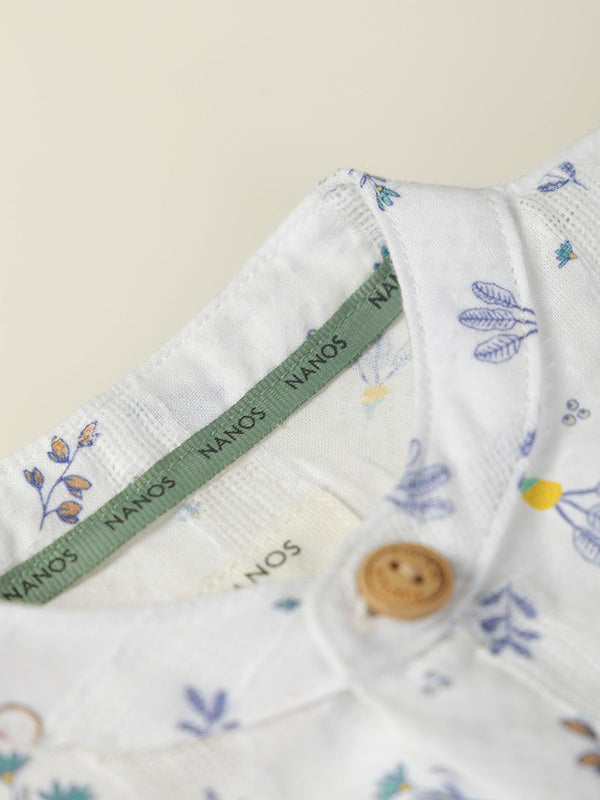 CAMISA CUELLO PANADERO TEJIDO ESTRUCTURA ESTAMPADO RASTRILLO NATA
