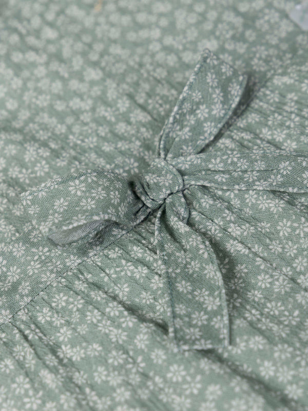 GREEN DAISY PRINT BOW JUMPSUIT