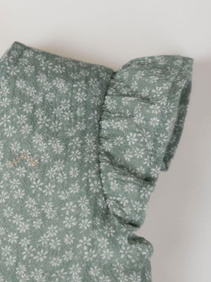 GREEN DAISY PRINT BOW JUMPSUIT