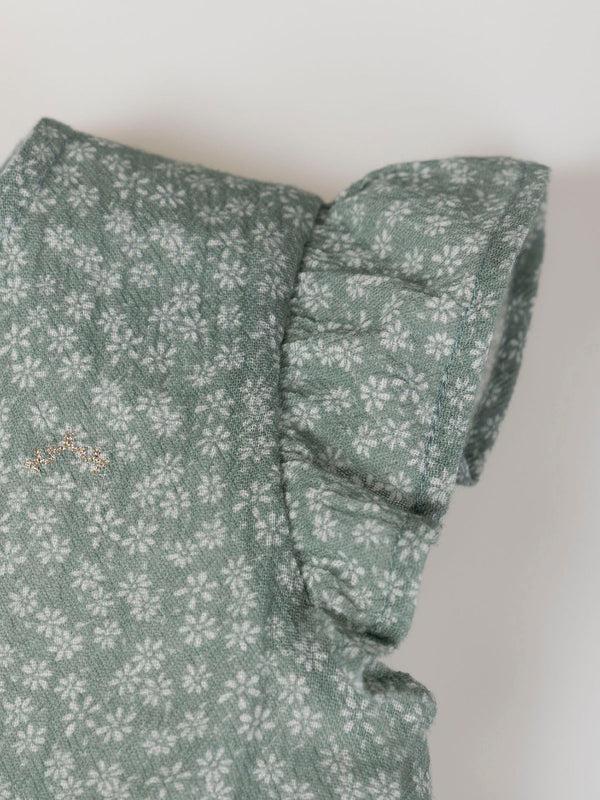 GREEN DAISY PRINT BOW JUMPSUIT