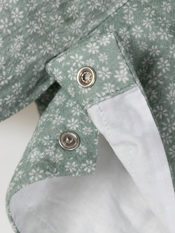 GREEN DAISY PRINT BOW JUMPSUIT