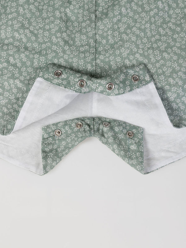 GREEN DAISY PRINT BOW JUMPSUIT