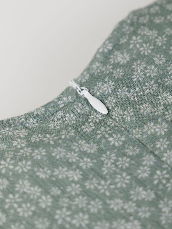 GREEN DAISY PRINT BOW JUMPSUIT