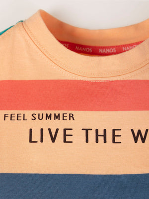 LIVE THE WAVES BLUE MULTICOLOR STRIPED T-SHIRT