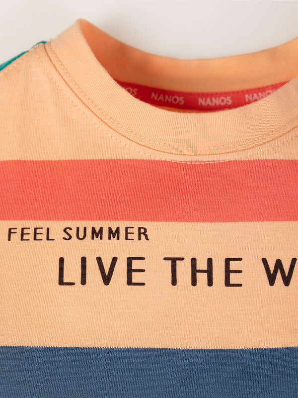 LIVE THE WAVES BLUE MULTICOLOR STRIPED T-SHIRT