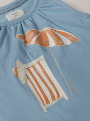 LIGHT BLUE UMBRELLA AND BOWS ARMHOLE SLEEVE T-SHIRT