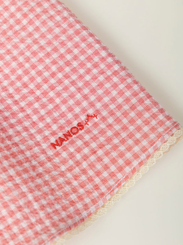 STRAWBERRY CHECK SEERSUCKER STRAP DRESS