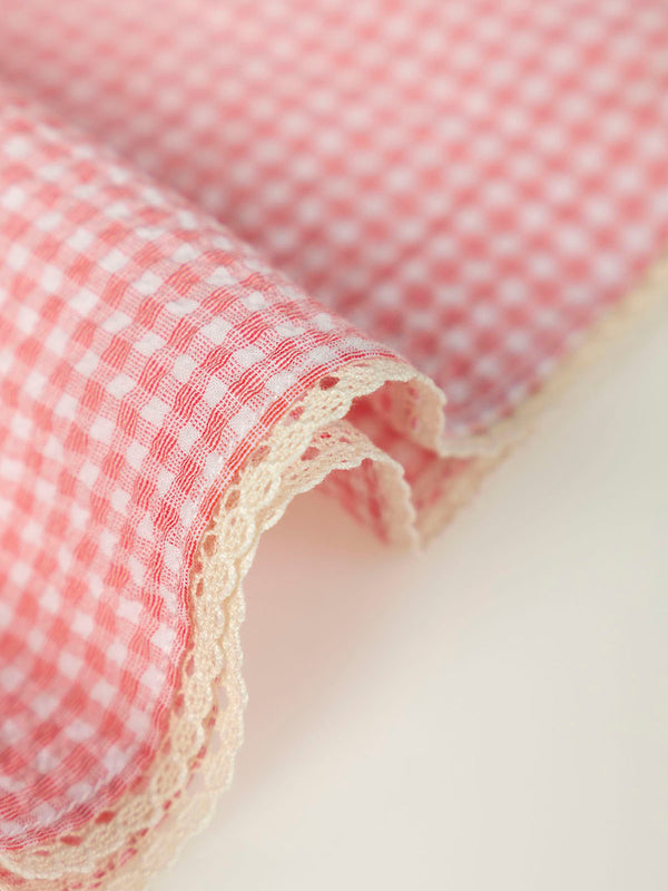 STRAWBERRY CHECK SEERSUCKER STRAP DRESS