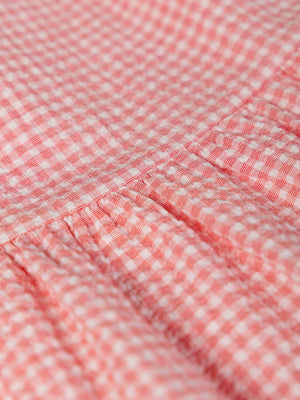STRAWBERRY CHECK SEERSUCKER STRAP DRESS