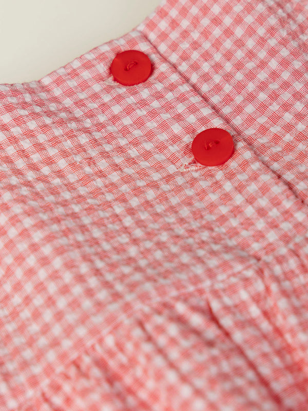 STRAWBERRY CHECK SEERSUCKER STRAP DRESS