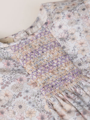 LONG SLEEVE BLOUSE WITH FLOWER PRINT AND PINK CHEST EMBROIDERY