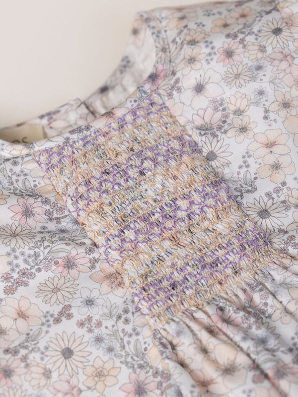 LONG SLEEVE BLOUSE WITH FLOWER PRINT AND PINK CHEST EMBROIDERY