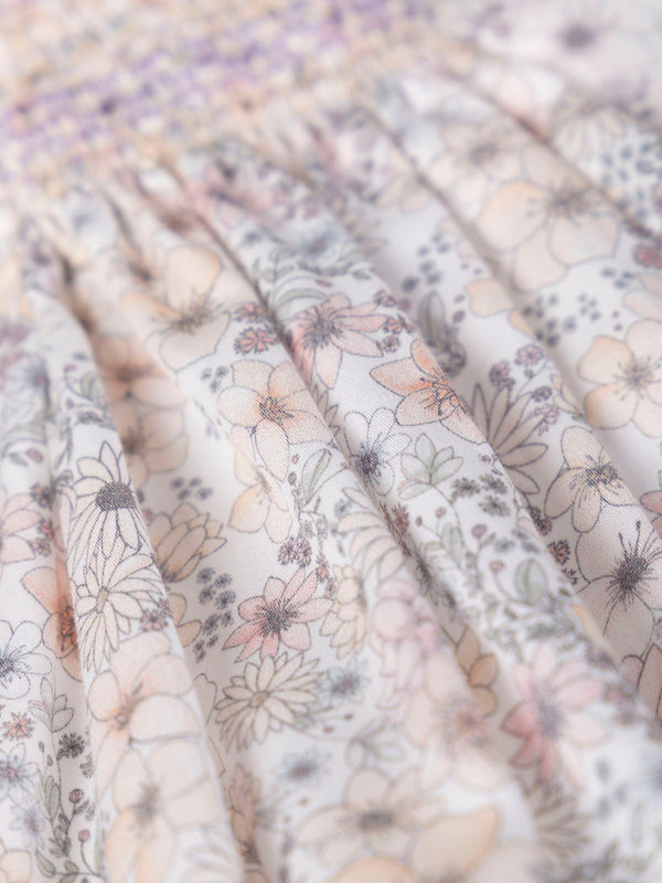 LONG SLEEVE BLOUSE WITH FLOWER PRINT AND PINK CHEST EMBROIDERY