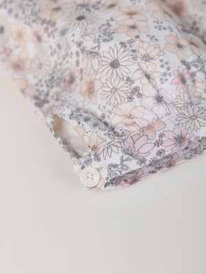 LONG SLEEVE BLOUSE WITH FLOWER PRINT AND PINK CHEST EMBROIDERY