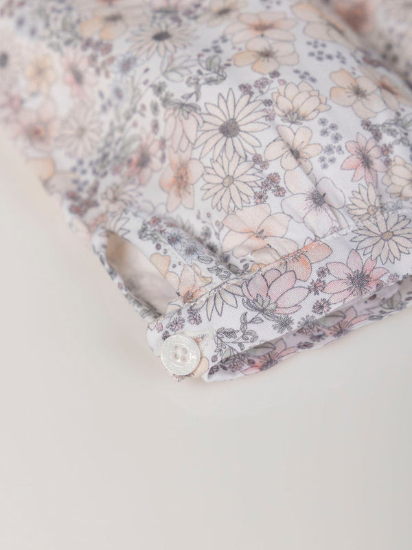 LONG SLEEVE BLOUSE WITH FLOWER PRINT AND PINK CHEST EMBROIDERY