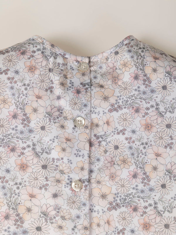 LONG SLEEVE BLOUSE WITH FLOWER PRINT AND PINK CHEST EMBROIDERY