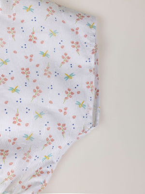 FANTASY FABRIC BLOUSE WITH RUFFLE ON NECK, STRUCTURED CREAM DRAGONFLY PRINT