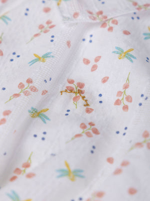 FANTASY FABRIC BLOUSE WITH RUFFLE ON NECK, STRUCTURED CREAM DRAGONFLY PRINT