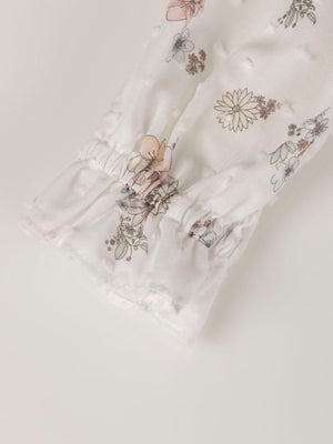 CREAM FLOWER PRINT EMBROIDERED NECK DRESS