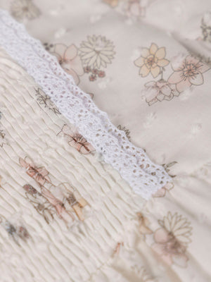 CREAM FLOWER PRINT EMBROIDERED NECK DRESS