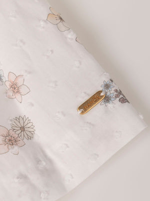 CREAM FLOWER PRINT EMBROIDERED NECK DRESS