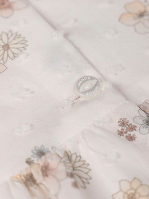 CREAM FLOWER PRINT EMBROIDERED NECK DRESS