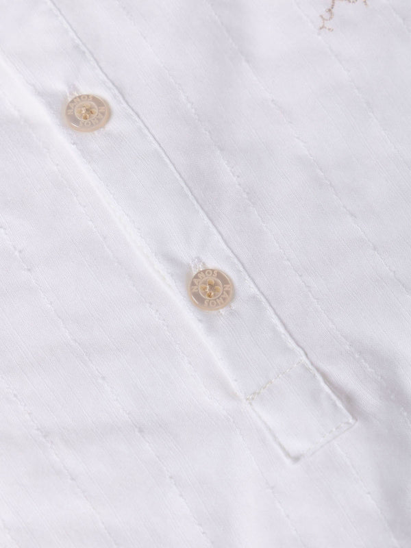 CAMISA ALGODÓN TEJIDO FANTASÍA CUELLO PANADERO NATA