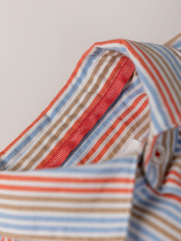 CAMISA SEERSUCKER RAYAS ROJO MULTICOLOR