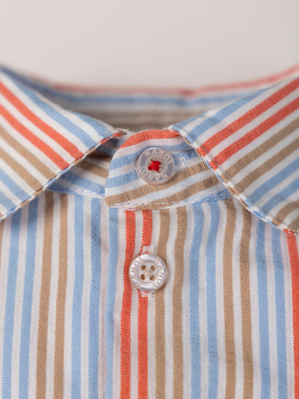 CAMISA SEERSUCKER RAYAS ROJO MULTICOLOR