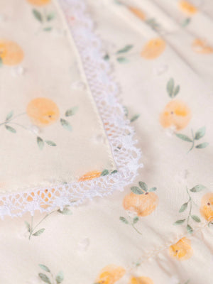 PEACH PRINT PLUMETIS DRESS WITH TWO PEACH RUFFLES